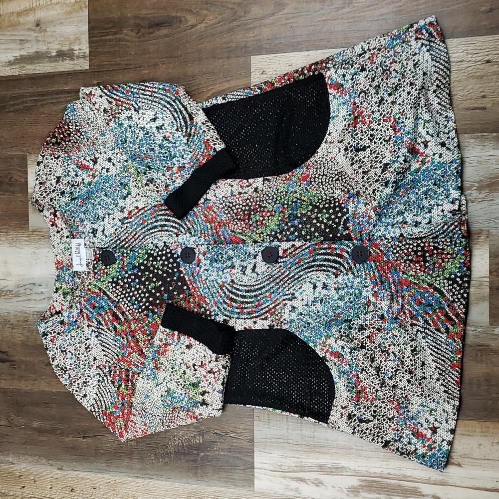 Vintage Joseph Ribkoff Mesh Multicolor Quarter Sleeve Top Sz 12